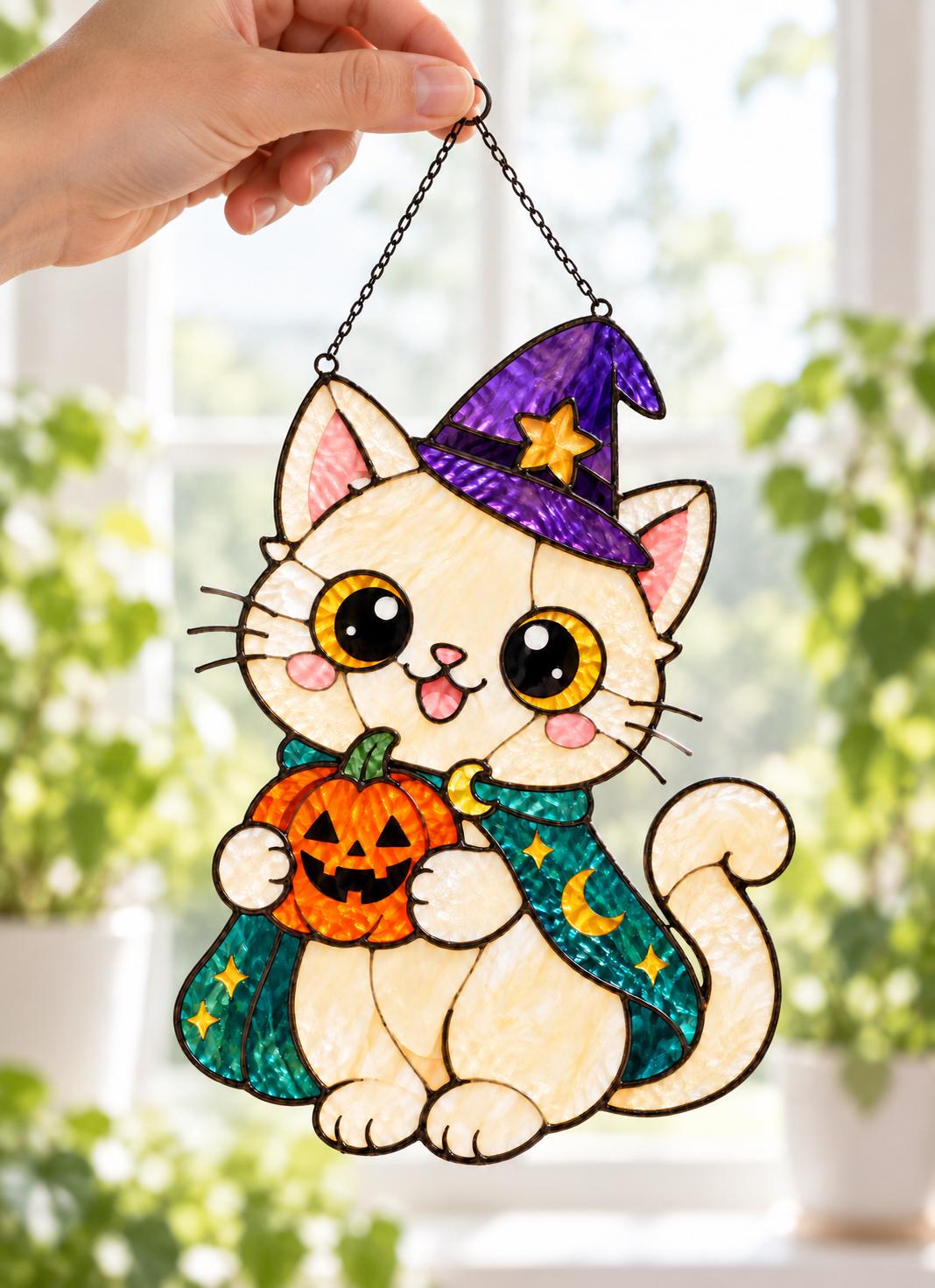 Witch Cat Suncatcher - Acrylic Halloween Window Hanging - image 6