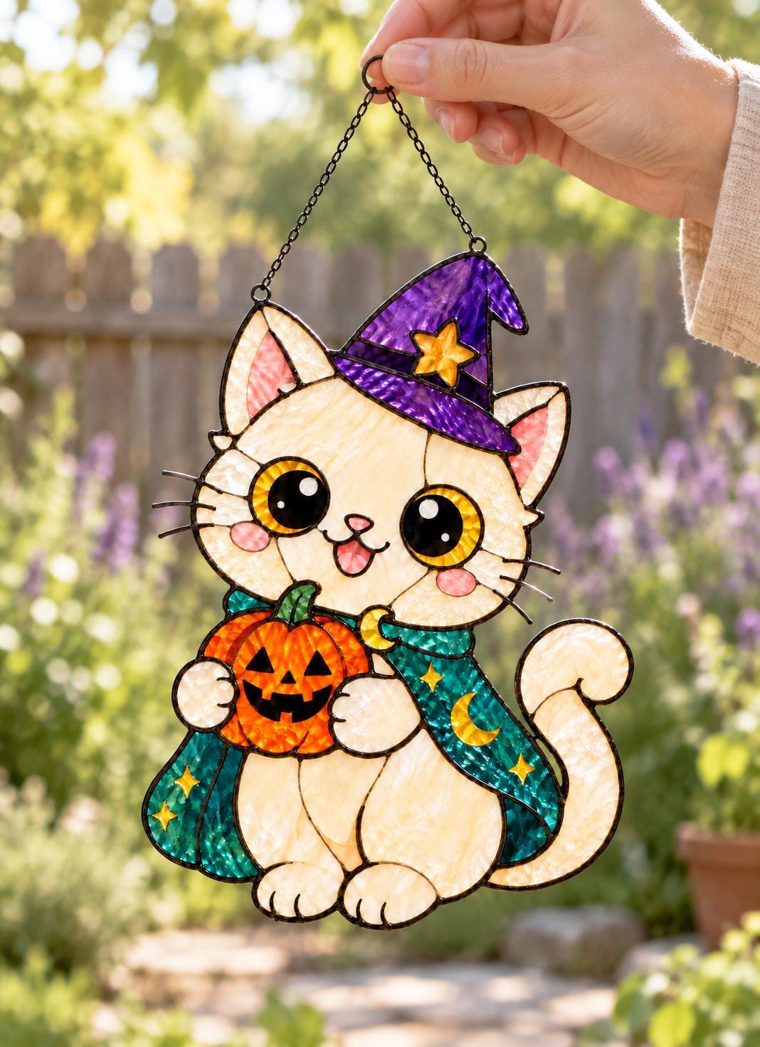 Witch Cat Suncatcher - Acrylic Halloween Window Hanging - image 2