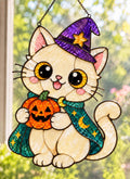 Witch Cat Suncatcher - Acrylic Halloween Window Hanging