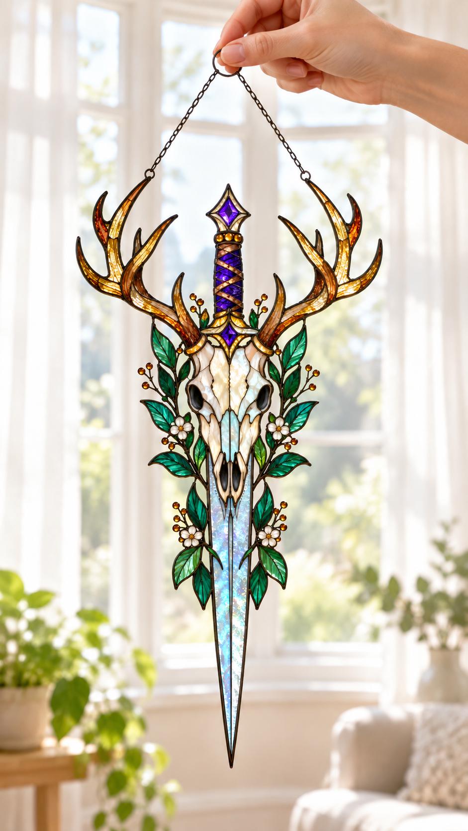 Deer Skull Suncatcher - Acrylic Antler Window Hanging - image 4