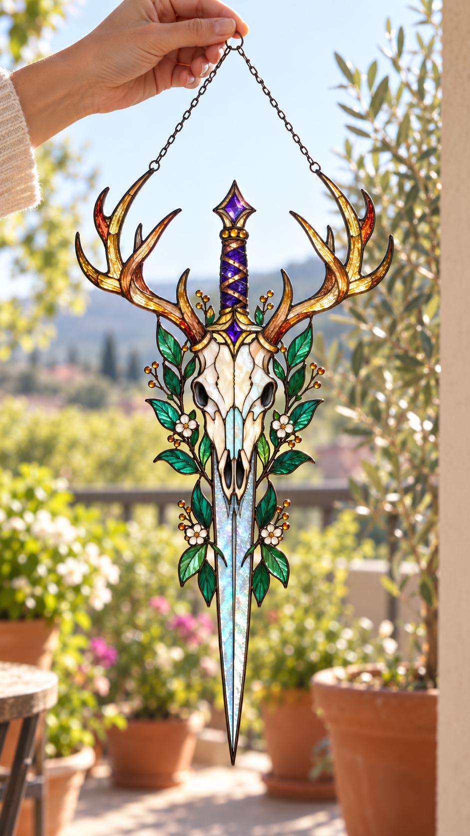 Deer Skull Suncatcher - Acrylic Antler Window Hanging - image 2