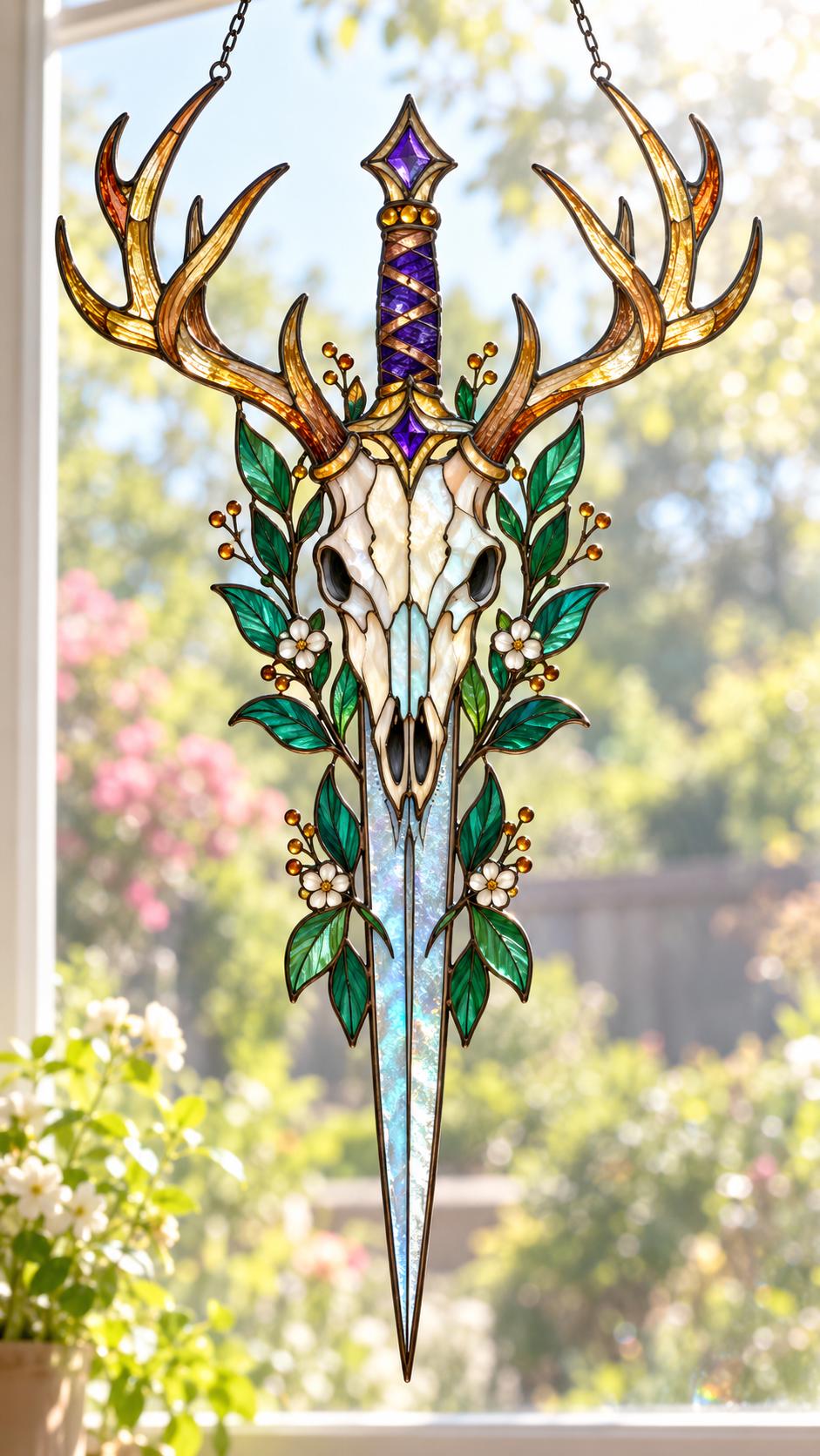 Deer Skull Suncatcher - Acrylic Antler Window Hanging - image 5