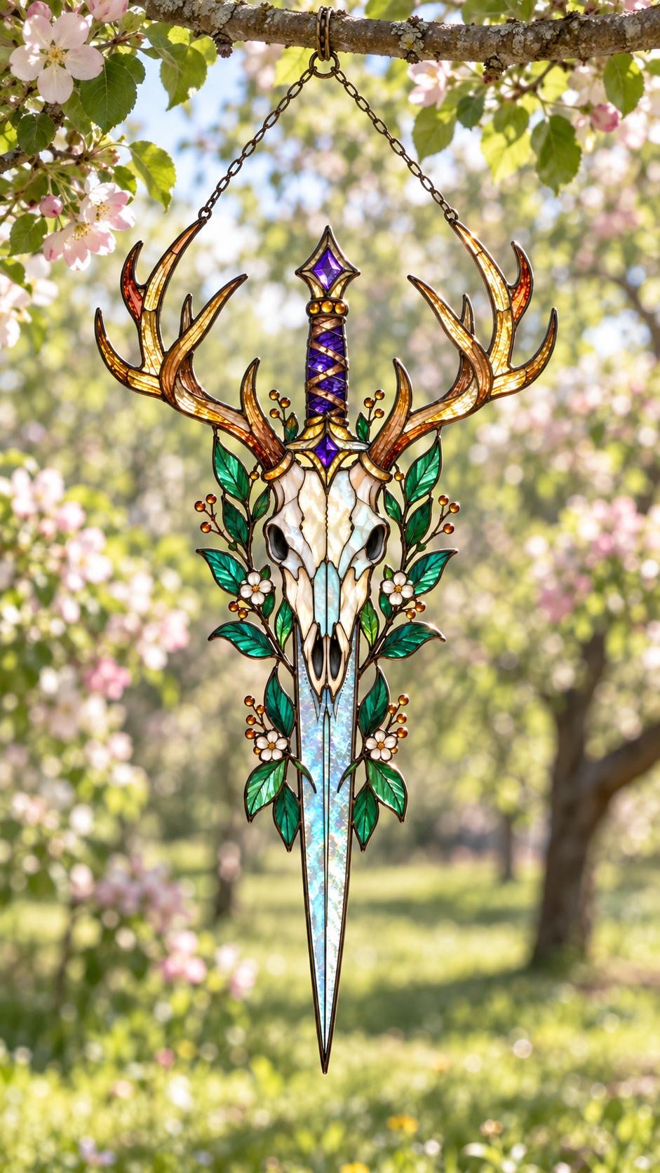 Deer Skull Suncatcher - Acrylic Antler Window Hanging - image 3