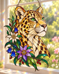 Floral Leopard Suncatcher - Acrylic Wild Cat Window Hanging