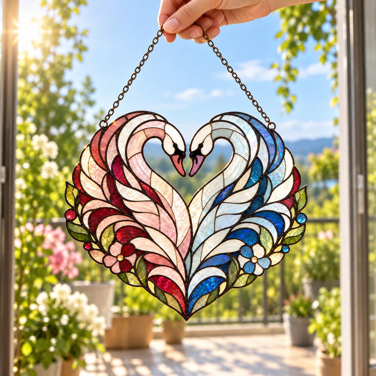 Swan Couple Suncatcher - Acrylic Heart Window Hanging - image 6