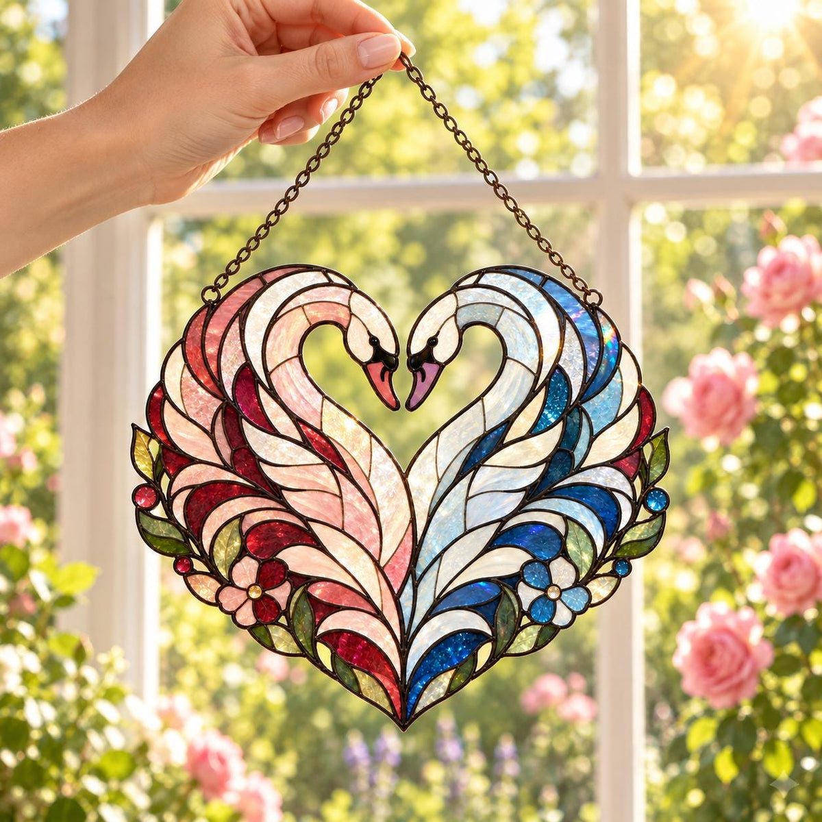 Swan Couple Suncatcher - Acrylic Heart Window Hanging - image 4