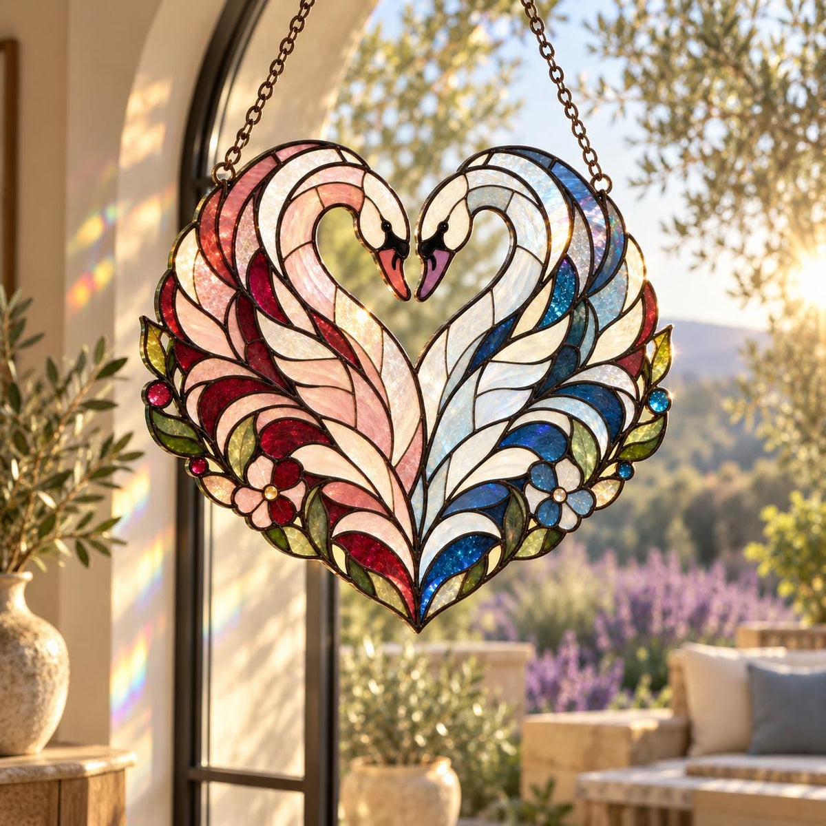 Swan Couple Suncatcher - Acrylic Heart Window Hanging - image 5