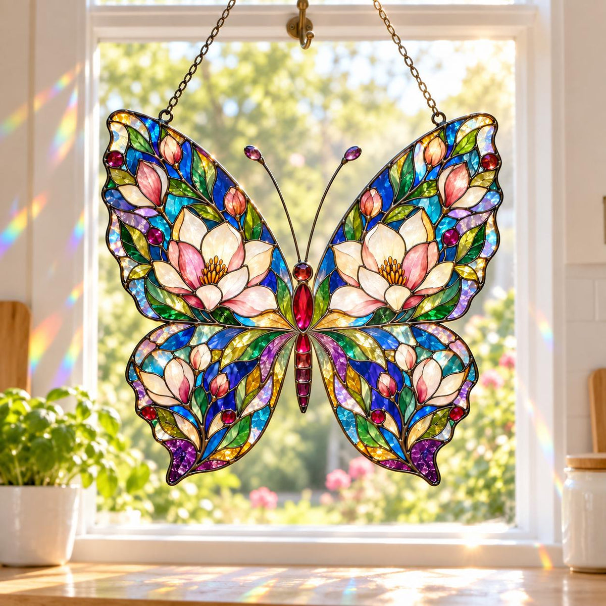 Magnolia Butterfly Suncatcher - Floral Acrylic Window Hanging - image 3