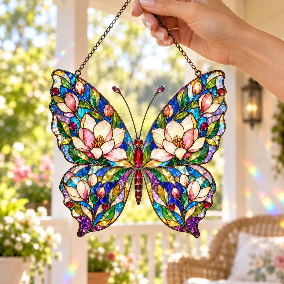 Magnolia Butterfly Suncatcher - Floral Acrylic Window Hanging - image 2