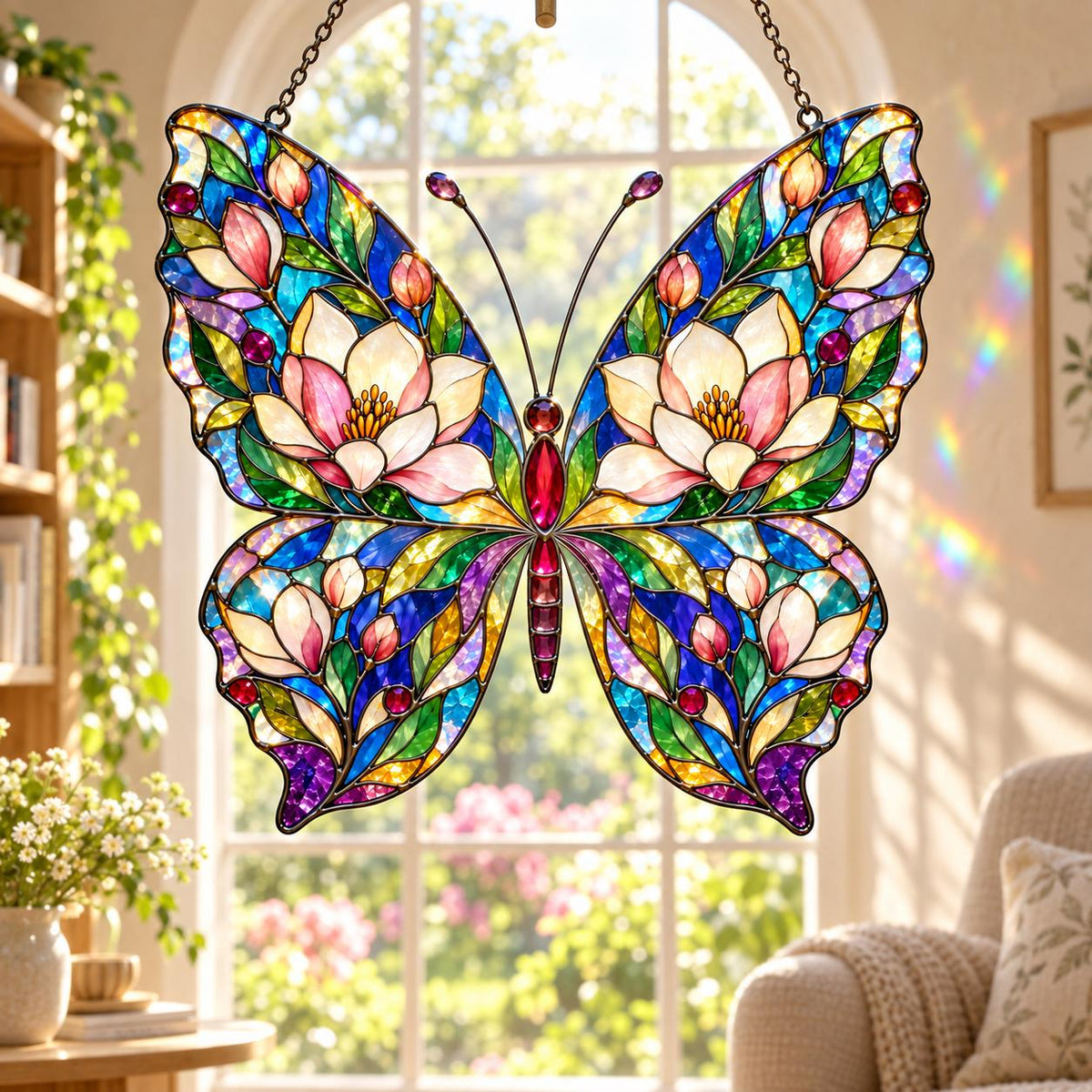 Magnolia Butterfly Suncatcher - Floral Acrylic Window Hanging - image 5