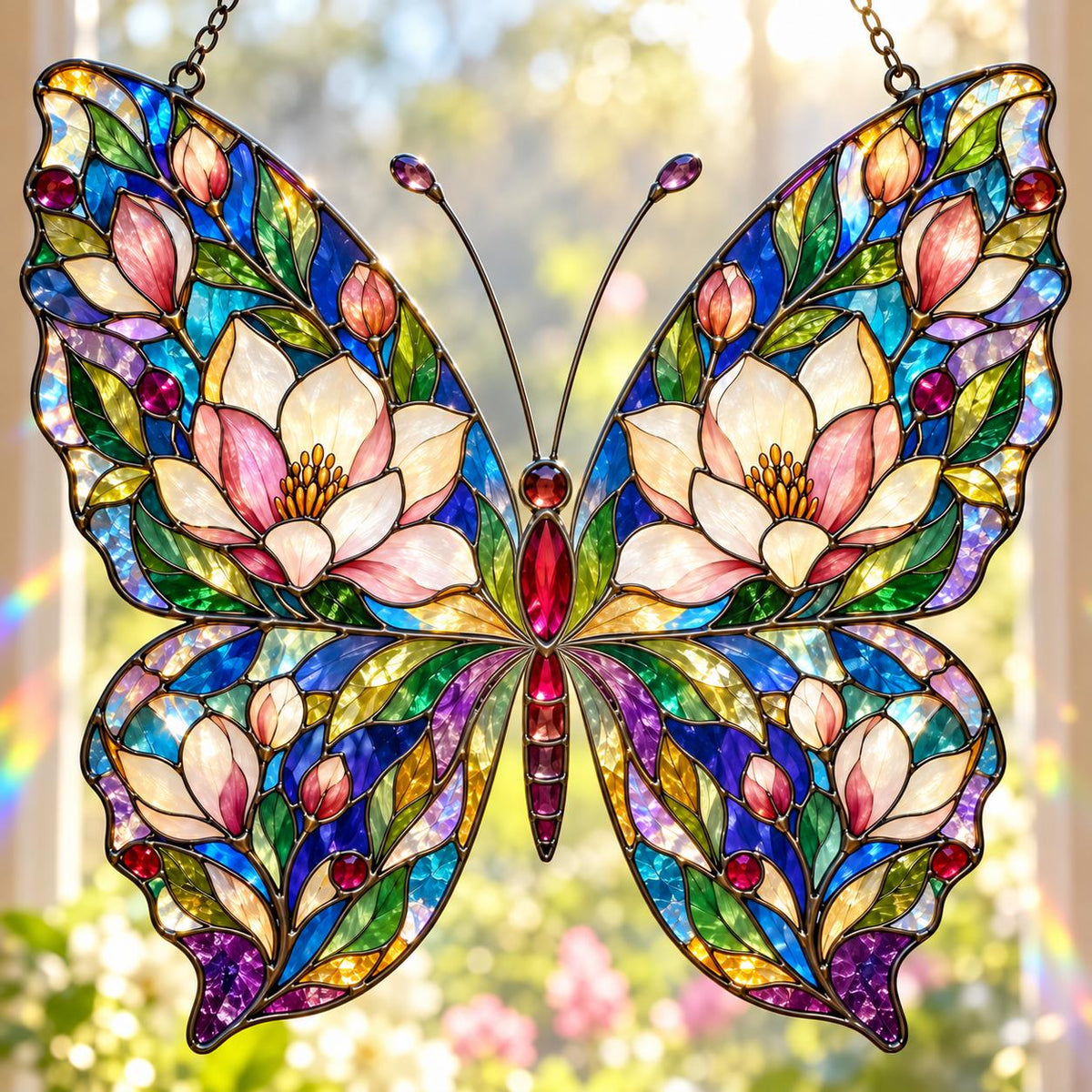Magnolia Butterfly Suncatcher - Floral Acrylic Window Hanging