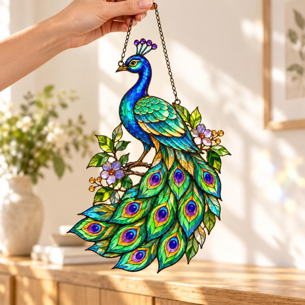 Peacock Acrylic Suncatcher - Tiffany Style Bird Window Hanging - image 6