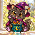 Witch Cat Suncatcher - Acrylic Halloween Window Hanging