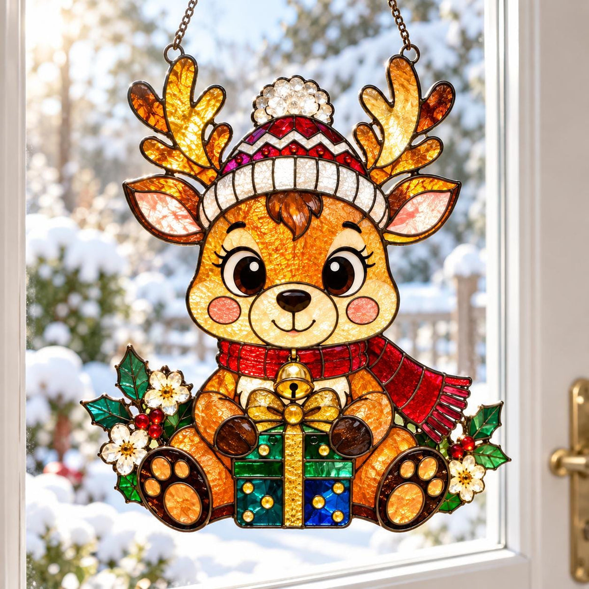 Christmas Reindeer Suncatcher - Acrylic Holiday Window Hanging