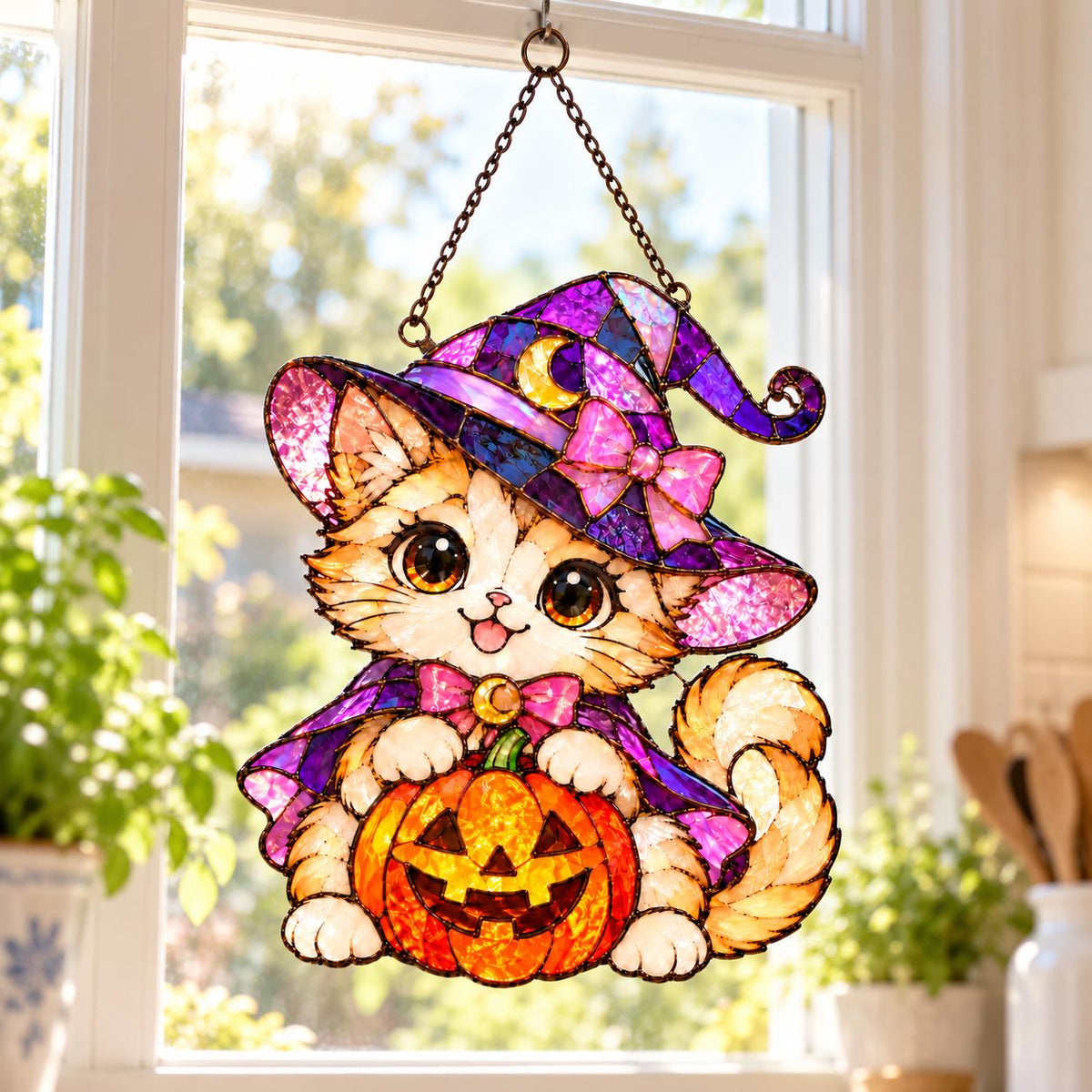 Witch Cat Suncatcher - Acrylic Halloween Window Hanging - image 3