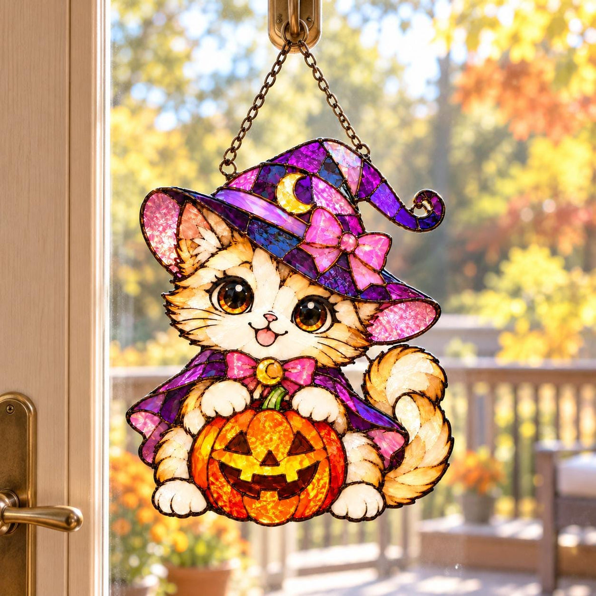 Witch Cat Suncatcher - Acrylic Halloween Window Hanging - image 5