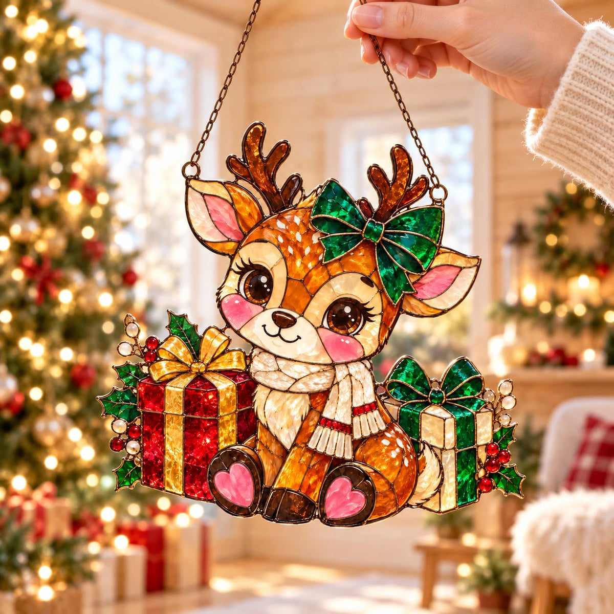 Festive Reindeer Window Hanging - Acrylic Christmas Suncatcher - image 2
