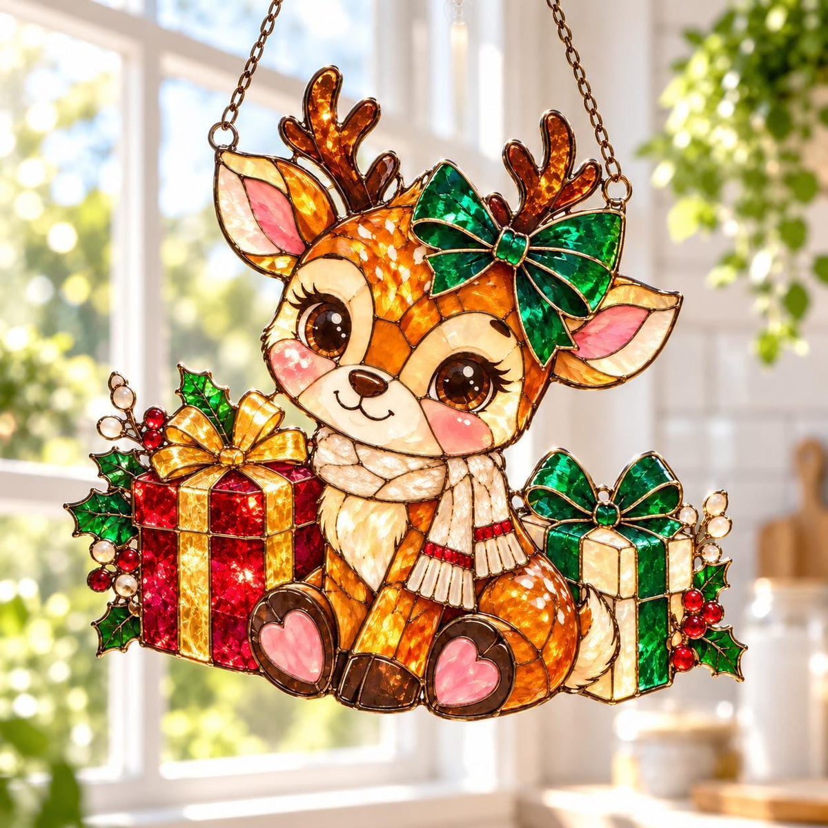 Festive Reindeer Window Hanging - Acrylic Christmas Suncatcher - image 3