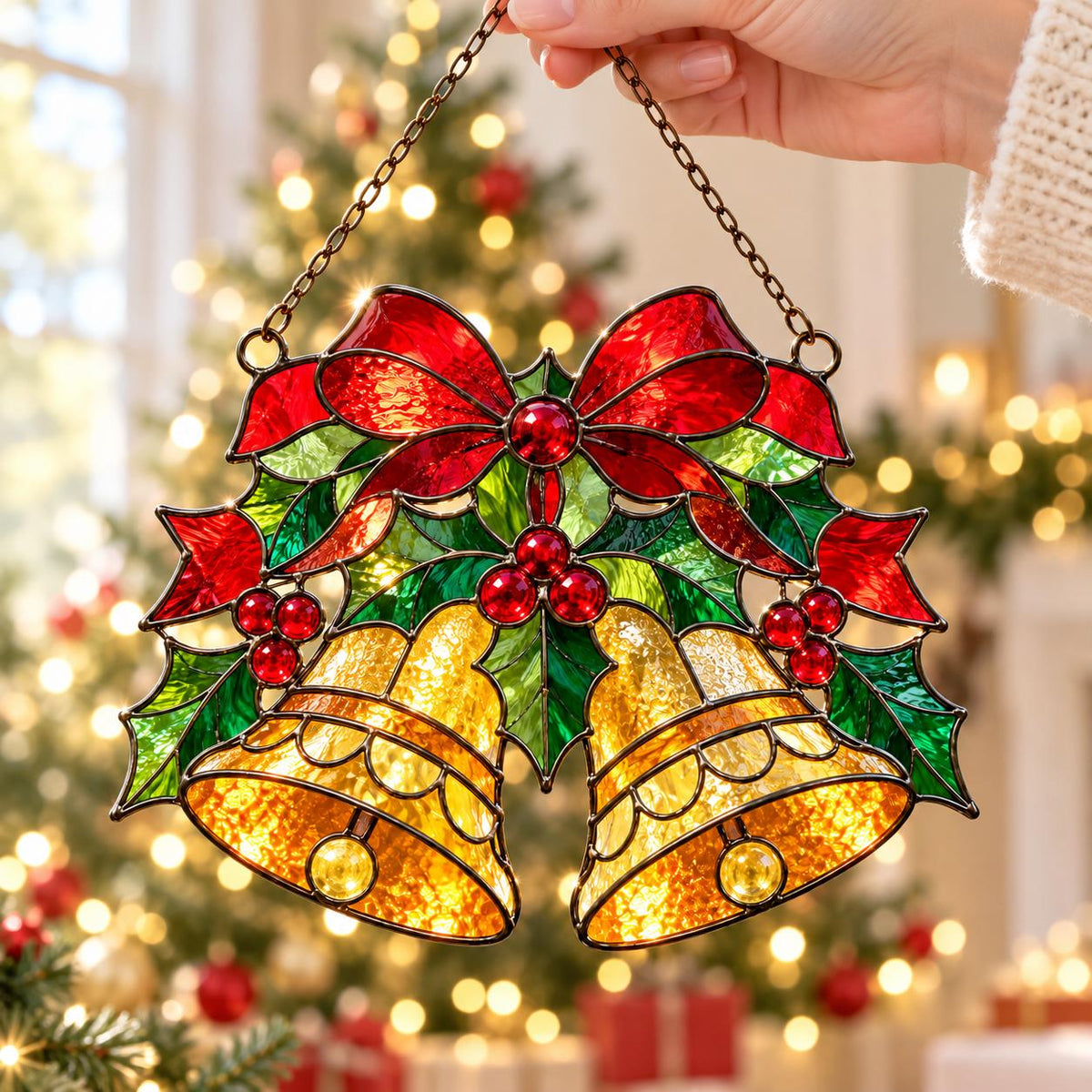 Christmas Bell Suncatcher - Acrylic Holiday Window Hanging - image 2
