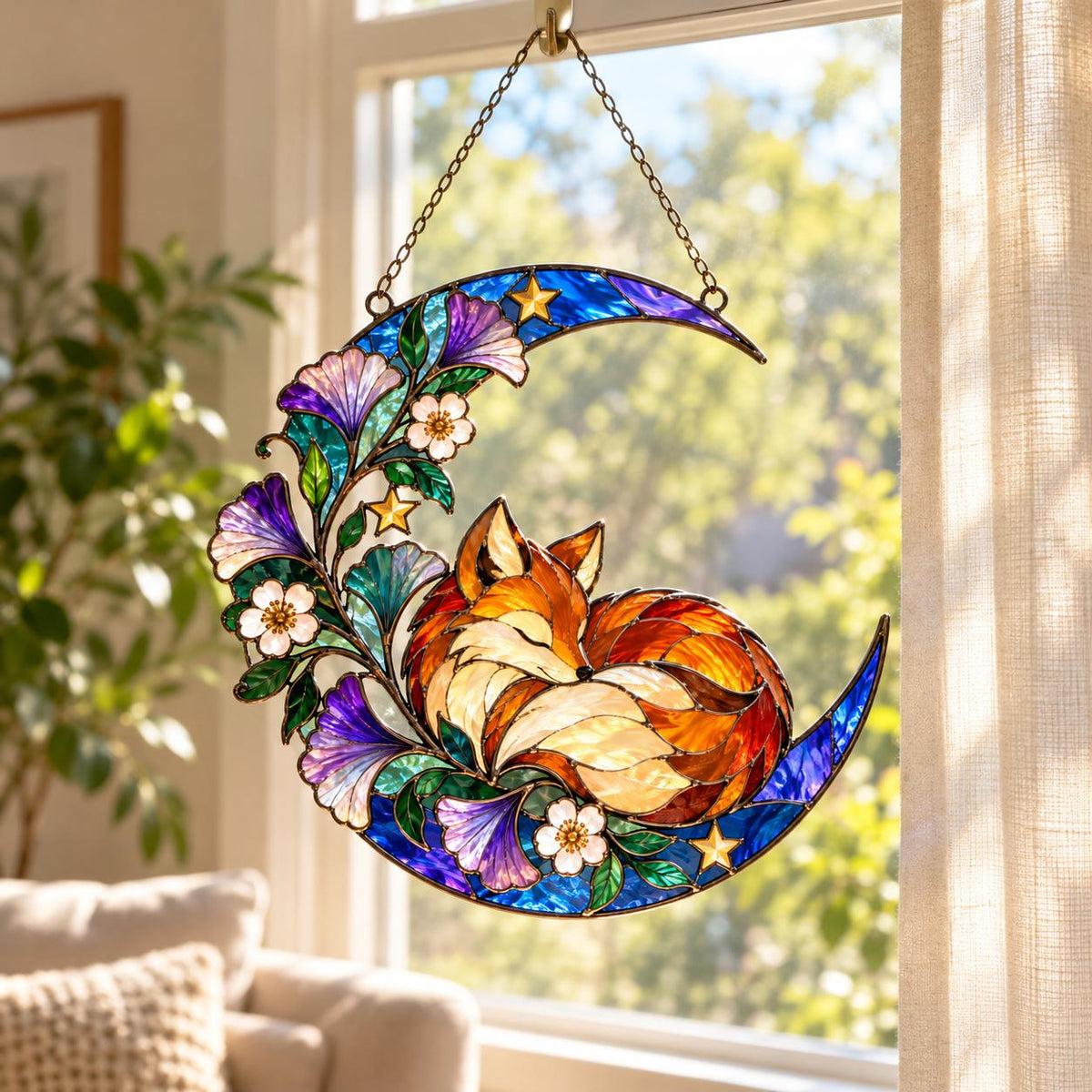 Sleeping Fox Moon Suncatcher - Acrylic Woodland Window Hanging - image 4