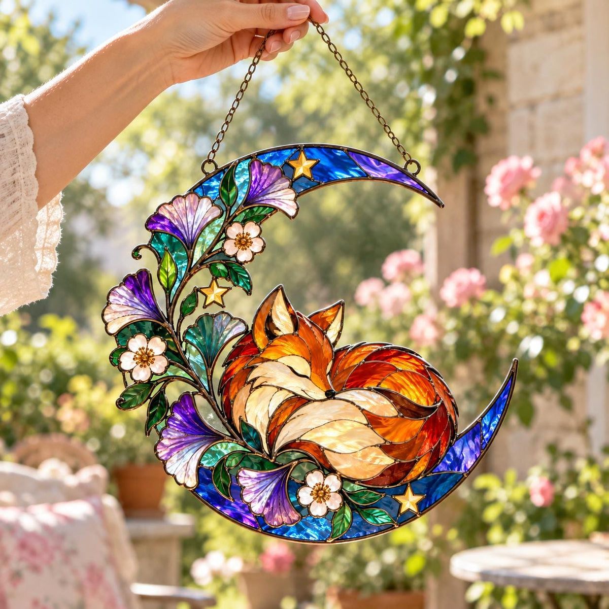 Sleeping Fox Moon Suncatcher - Acrylic Woodland Window Hanging - image 3