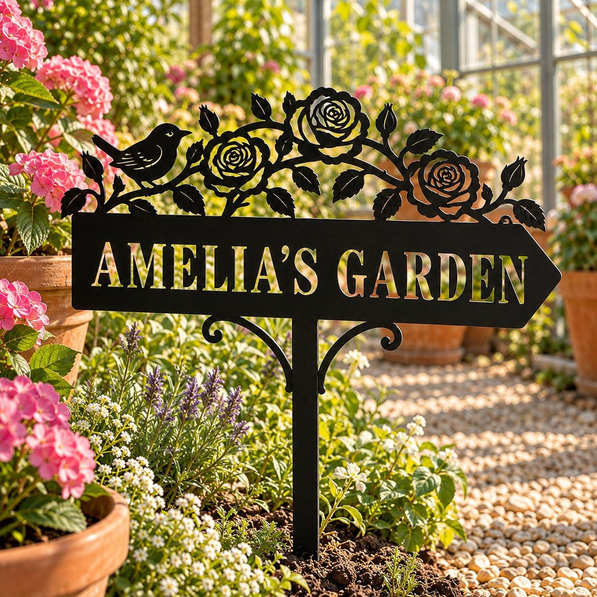 Rose Bird Garden Stake - Personalized Metal Garden Sign - image 2