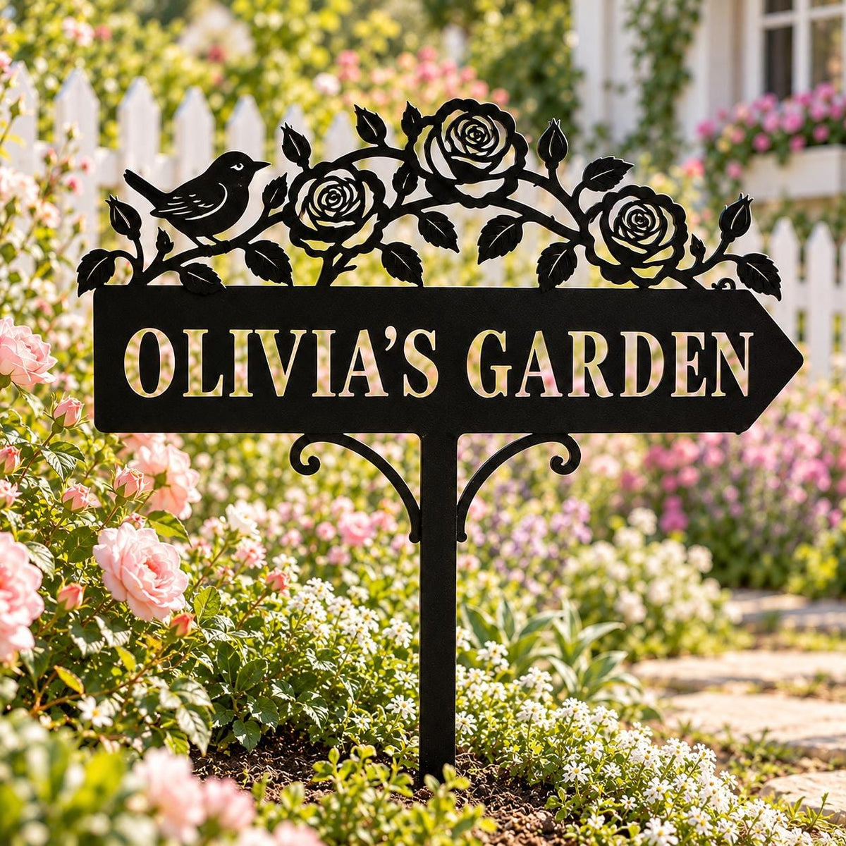 Rose Bird Garden Stake - Personalized Metal Garden Sign - image 4