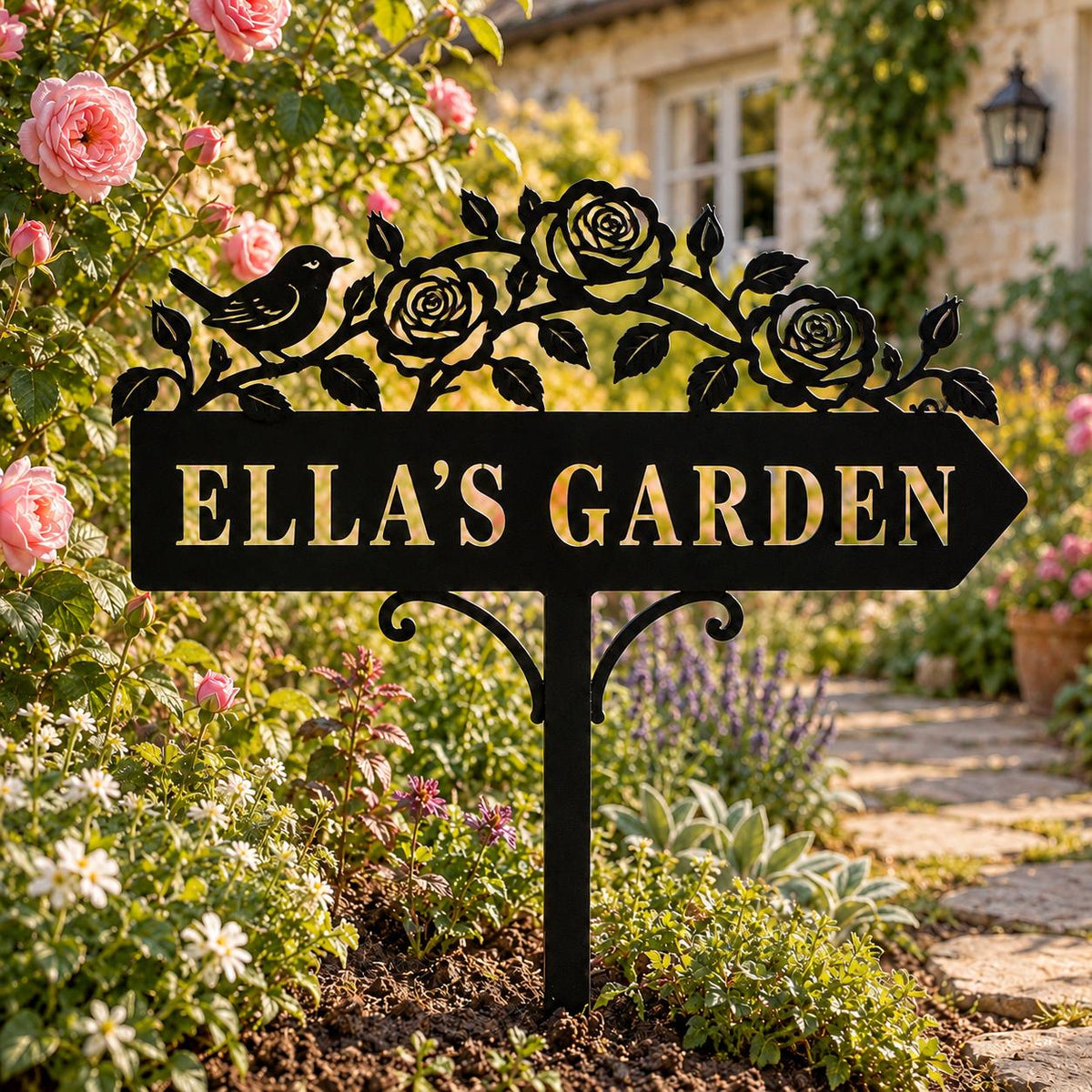 Rose Bird Garden Stake - Personalized Metal Garden Sign - image 6
