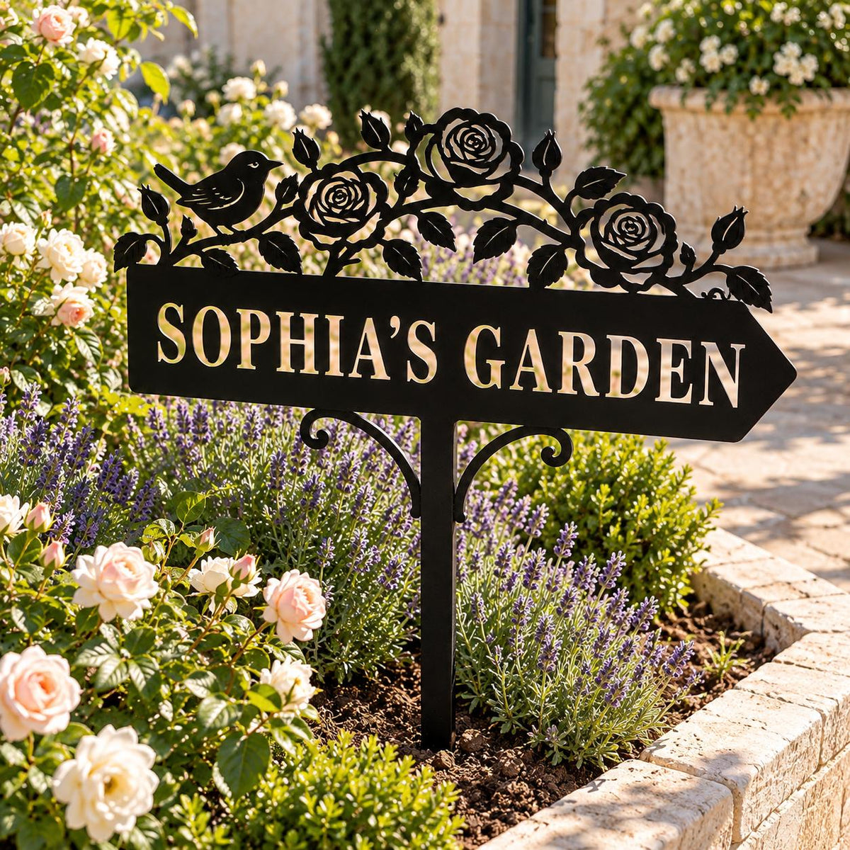 Rose Bird Garden Stake - Personalized Metal Garden Sign - image 3