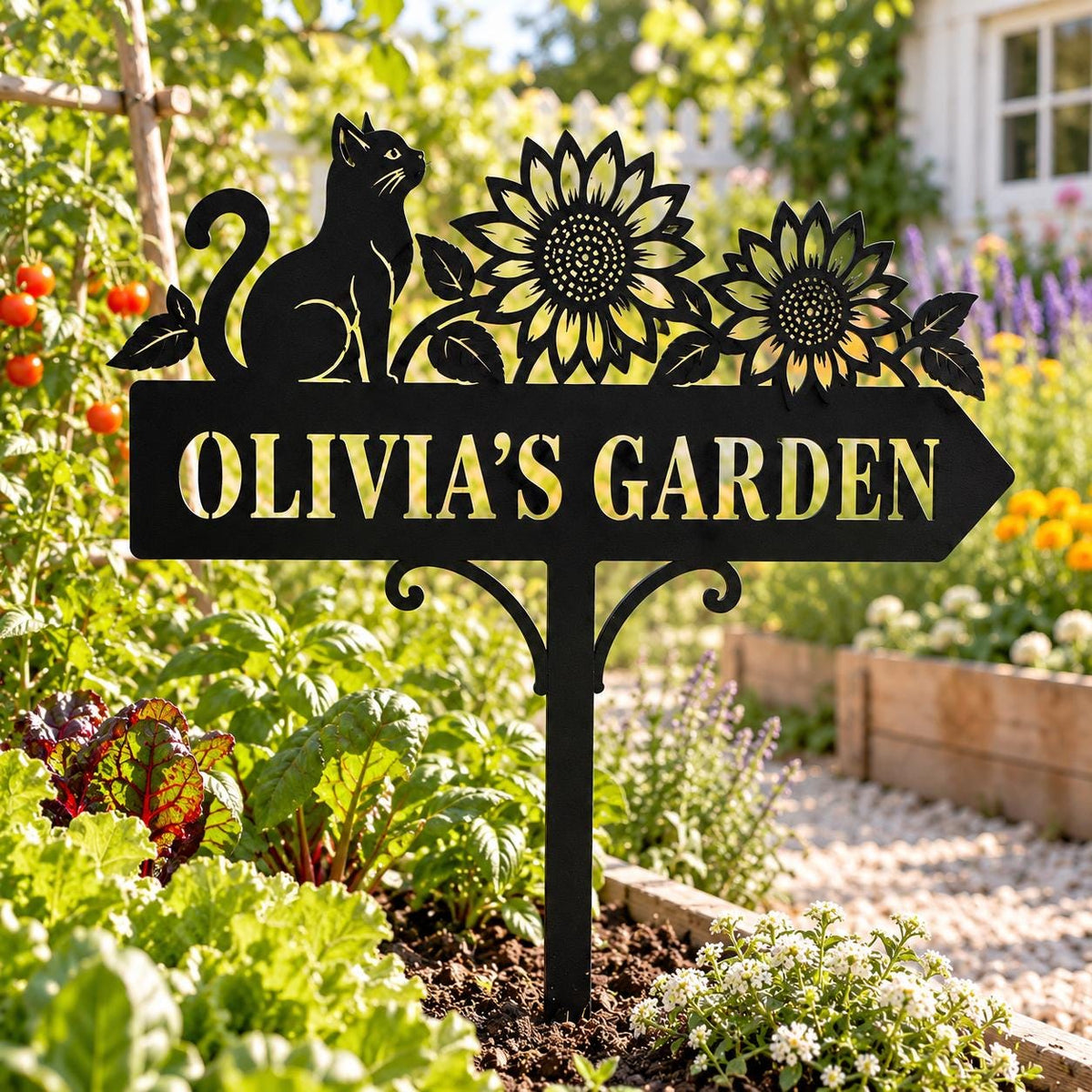 Sunflower Cat Garden Stake - Personalized Metal Garden Sign - image 2