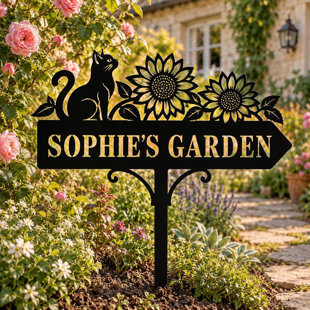 Sunflower Cat Garden Stake - Personalized Metal Garden Sign - image 6