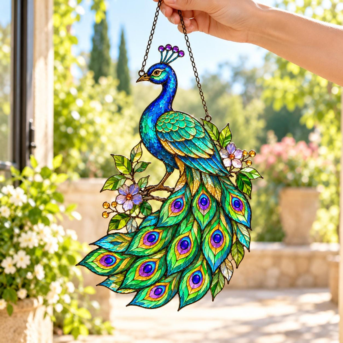 Peacock Acrylic Suncatcher - Tiffany Style Bird Window Hanging - image 4