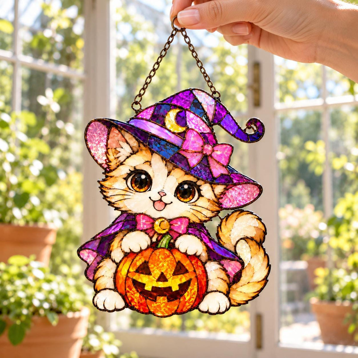 Witch Cat Suncatcher - Acrylic Halloween Window Hanging - image 2