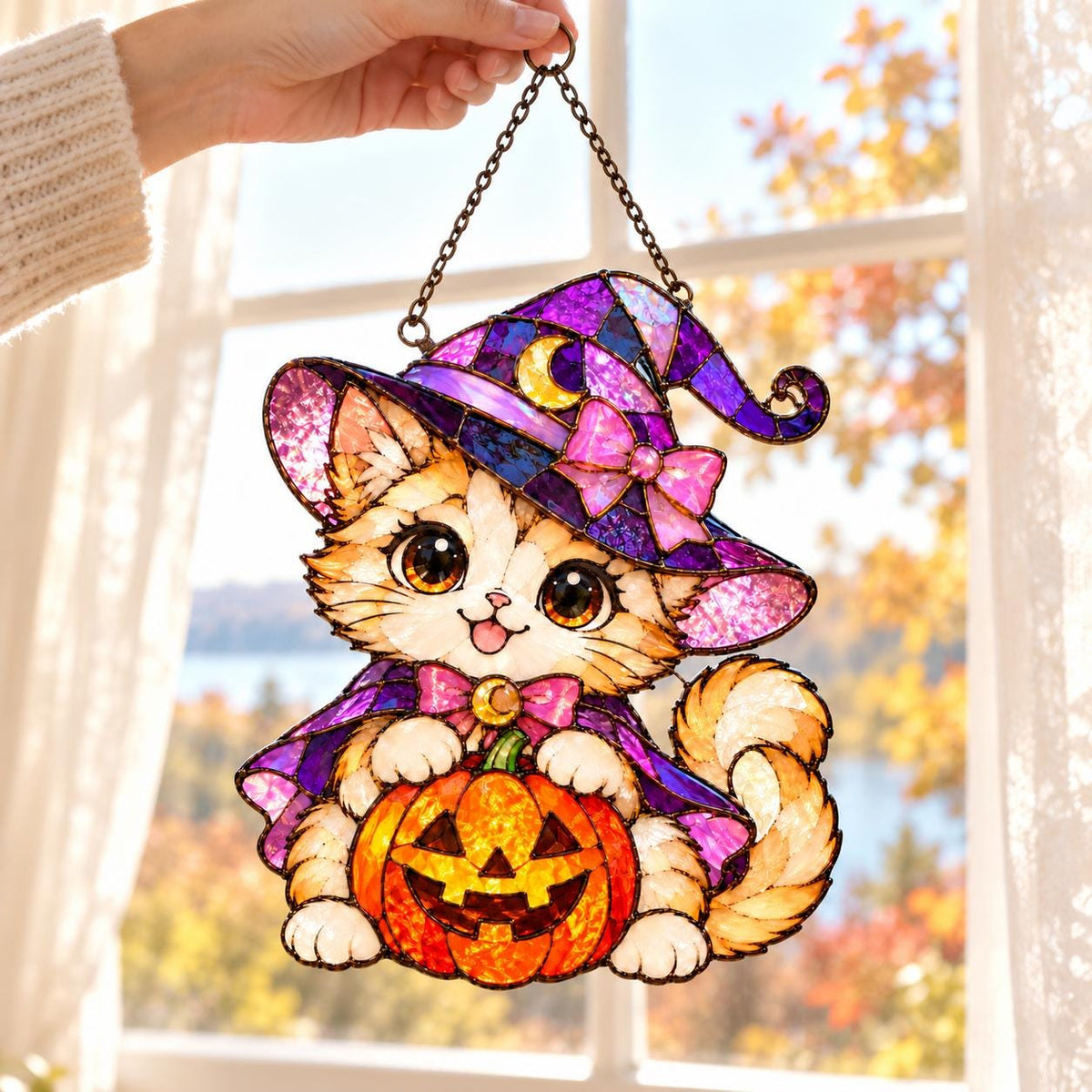 Witch Cat Suncatcher - Acrylic Halloween Window Hanging - image 4