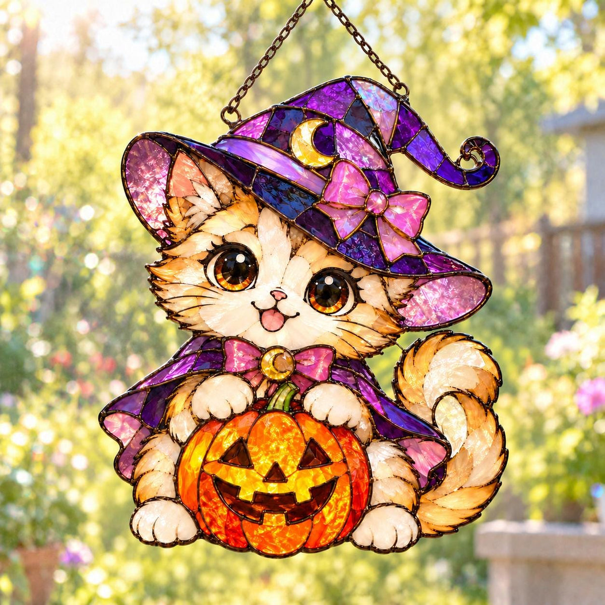 Witch Cat Suncatcher - Acrylic Halloween Window Hanging
