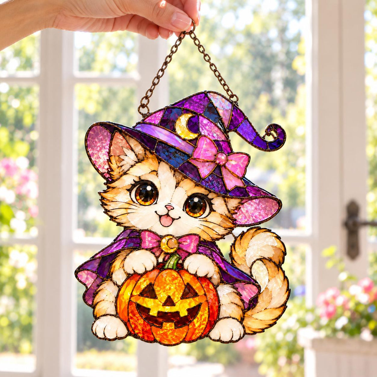 Witch Cat Suncatcher - Acrylic Halloween Window Hanging - image 6