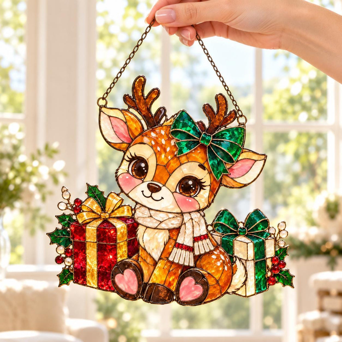 Festive Reindeer Window Hanging - Acrylic Christmas Suncatcher - image 4