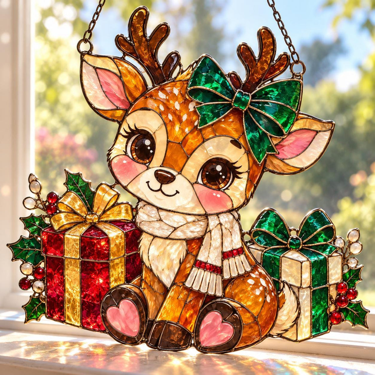 Festive Reindeer Window Hanging - Acrylic Christmas Suncatcher