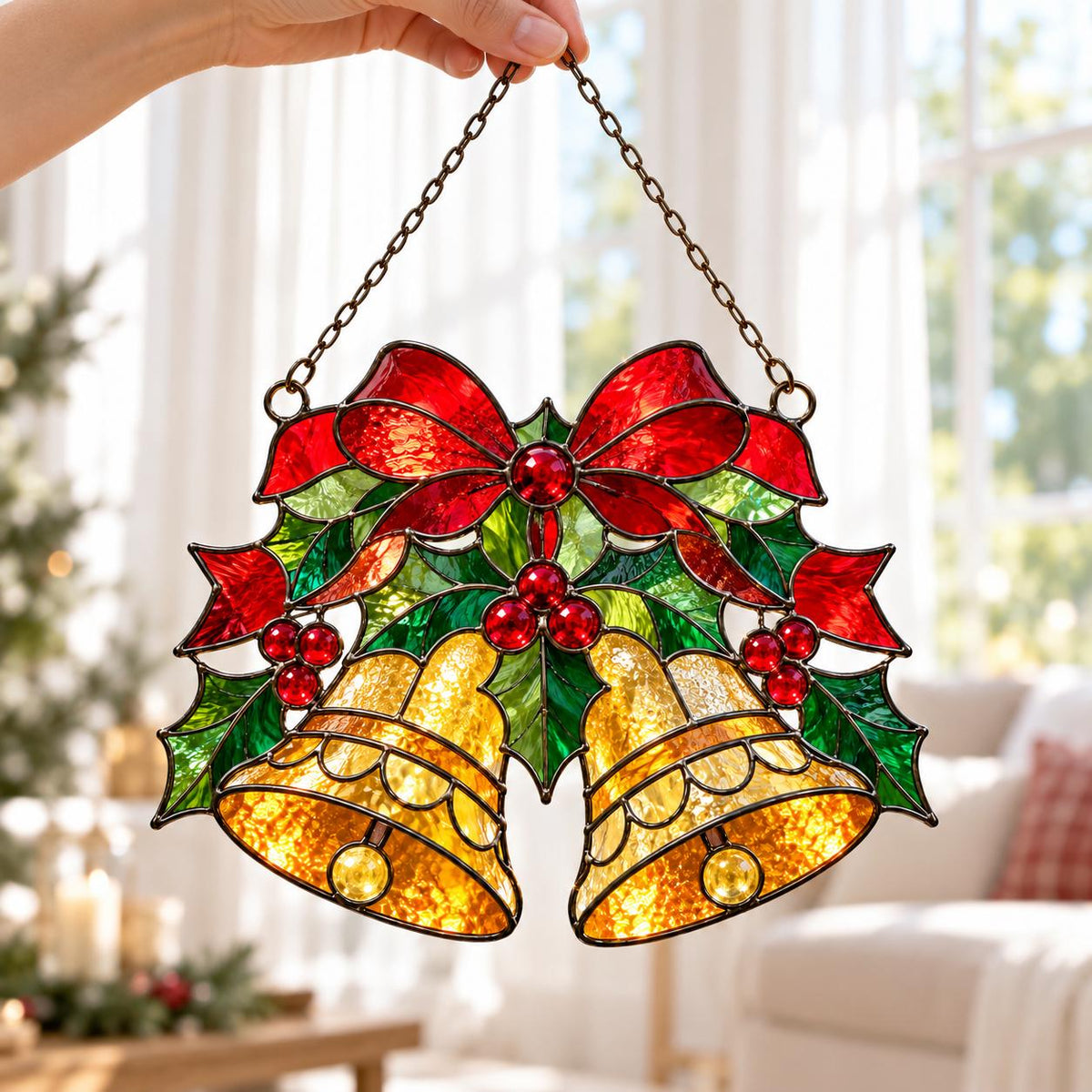 Christmas Bell Suncatcher - Acrylic Holiday Window Hanging - image 4