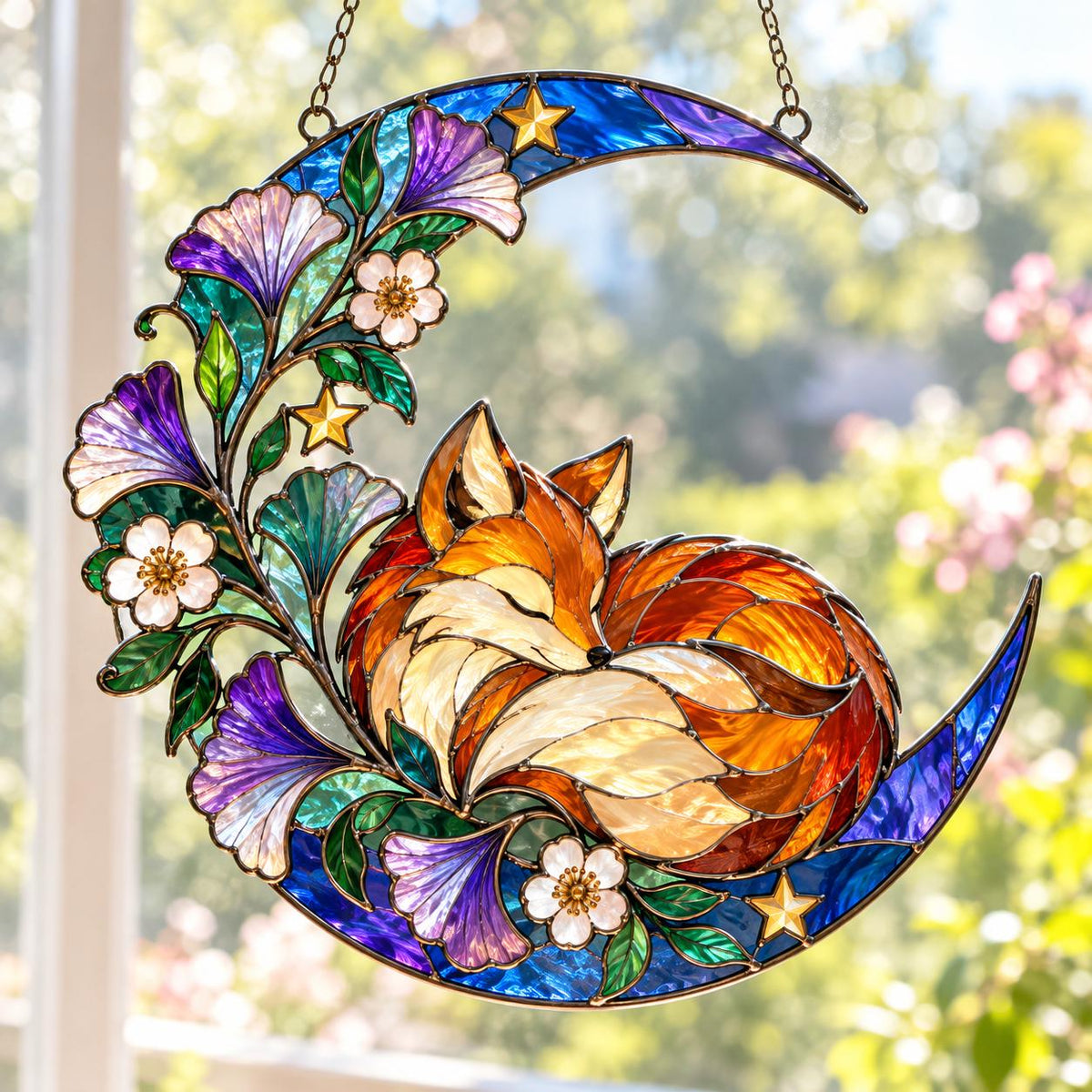 Sleeping Fox Moon Suncatcher - Acrylic Woodland Window Hanging - image 6