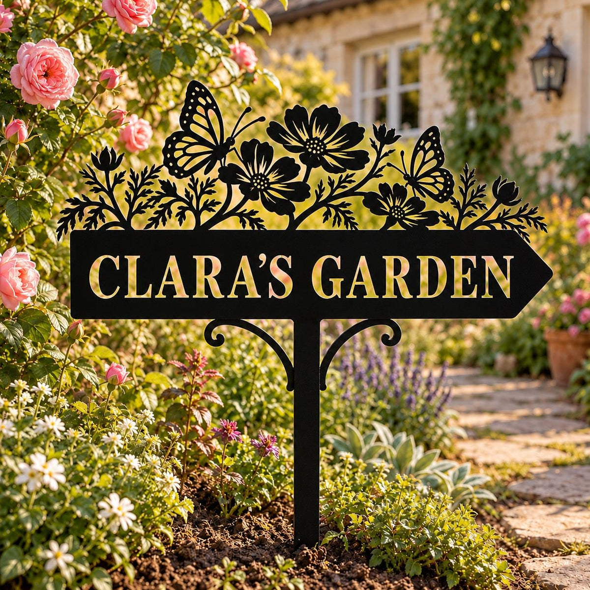 Butterfly Garden Stake - Personalized Metal Flower Sign