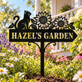 Sunflower Cat Garden Stake - Personalized Metal Garden Sign