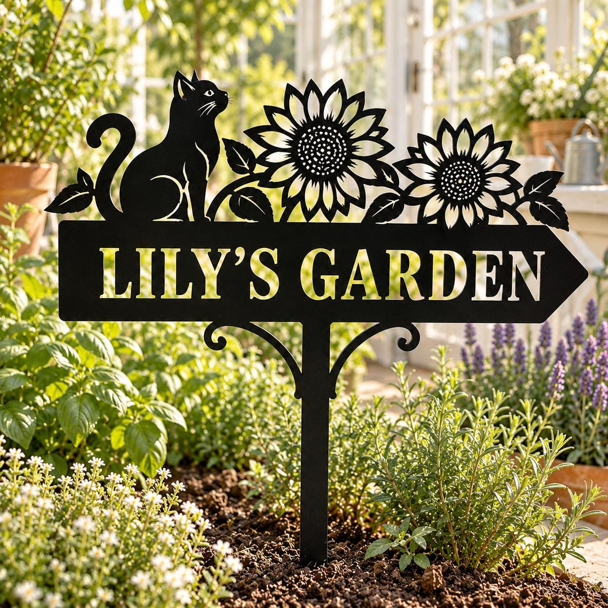Sunflower Cat Garden Stake - Personalized Metal Garden Sign - image 3