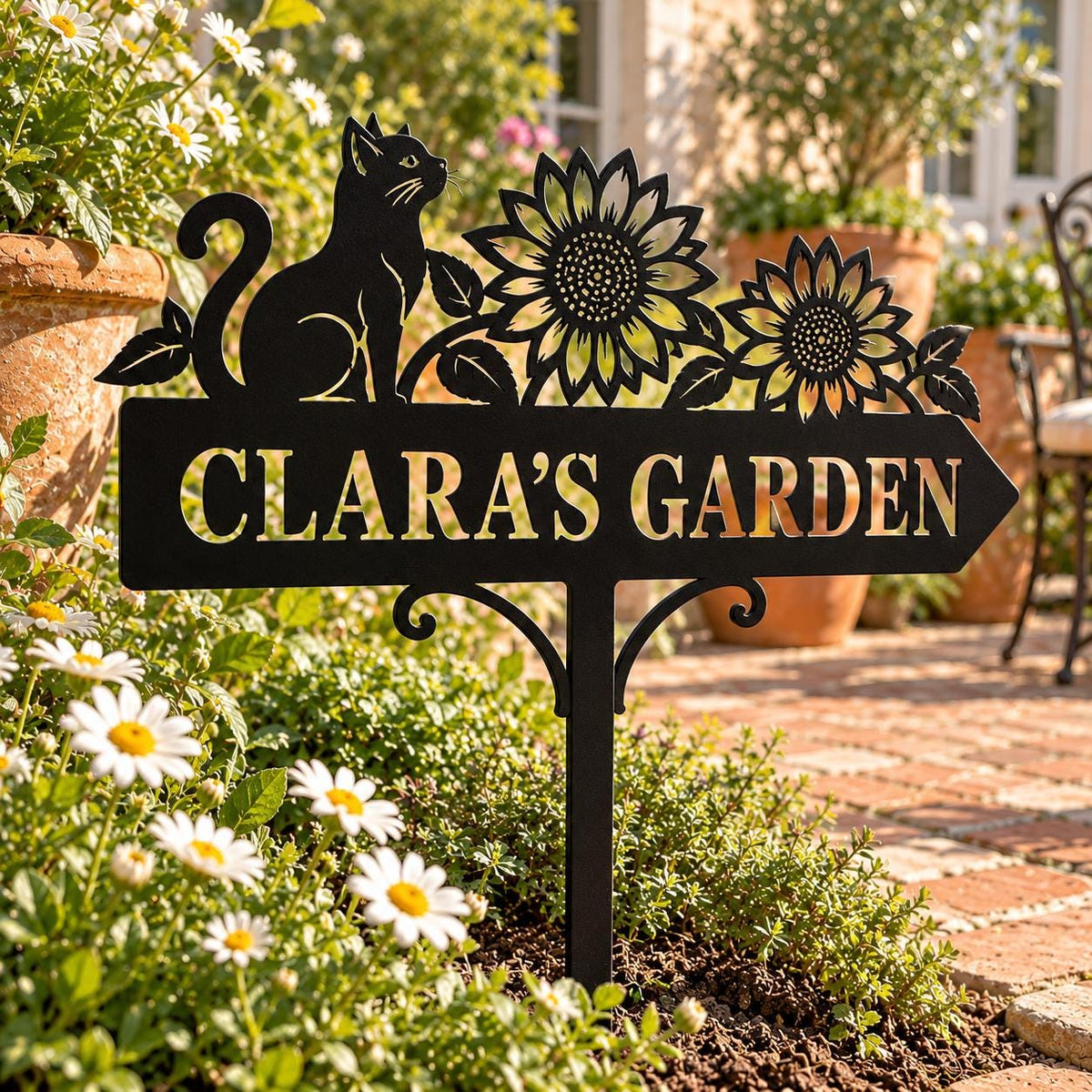 Sunflower Cat Garden Stake - Personalized Metal Garden Sign - image 4