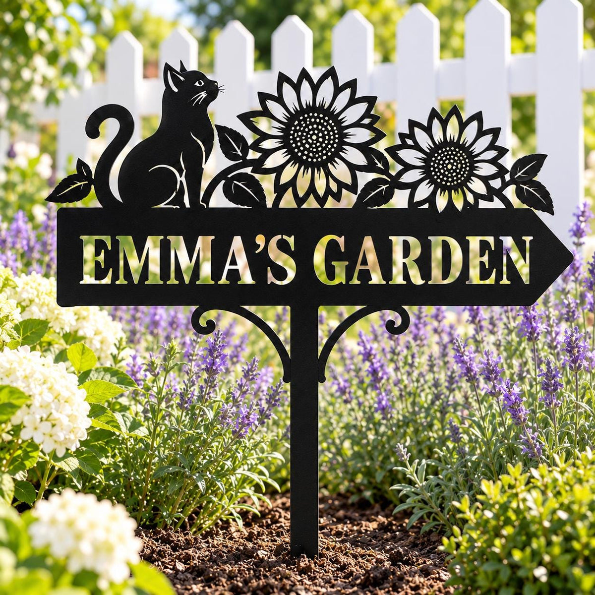 Sunflower Cat Garden Stake - Personalized Metal Garden Sign - image 5