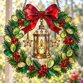 Christmas Lantern Wreath Suncatcher - Acrylic Stained Glass Window Hanging